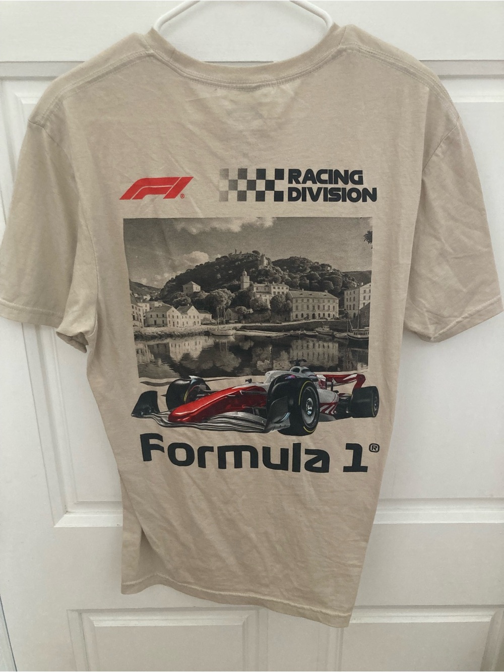 Men's Beige Short Sleeve F1 / Formula 1 Racing Logo Tee - Picture 2 of 4